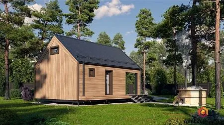 Проект каркасного дома-бани Барнхаус 68 м2