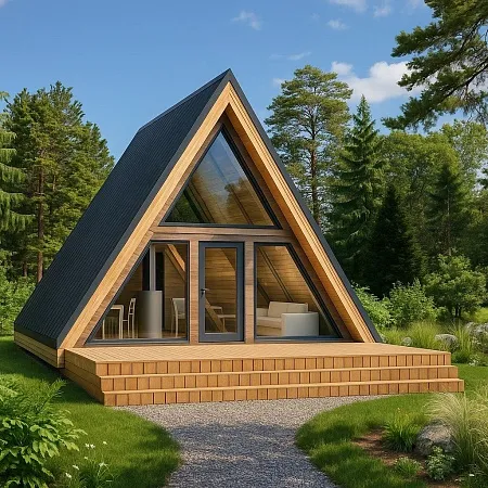 Готовый проект каркасного дома "А-фрейм 6х7.5", 66 м2