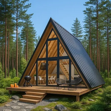 Готовый проект каркасного дома "А-фрейм 6х6", 44м2