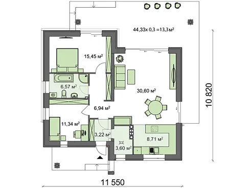Проект дома "Хайтек" 99м2 из газобетона