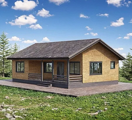 Готовый проект каркасного дома-бани 90 м2 (на плите)