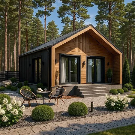 Проект каркасного дома-бани Барнхаус 42 м2