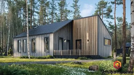 Проект каркасного дома "Барнхаус 114" с сауной