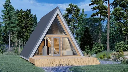 Готовый проект каркасного дома "А-фрейм 6х7.5", 66 м2