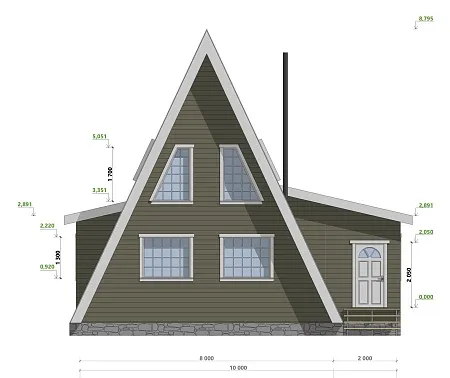 Проект каркасного дома "А-фрейм 10х12" с сауной, 152м2