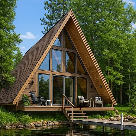 Готовый проект каркасного дома "А-фрейм 7,5х9"