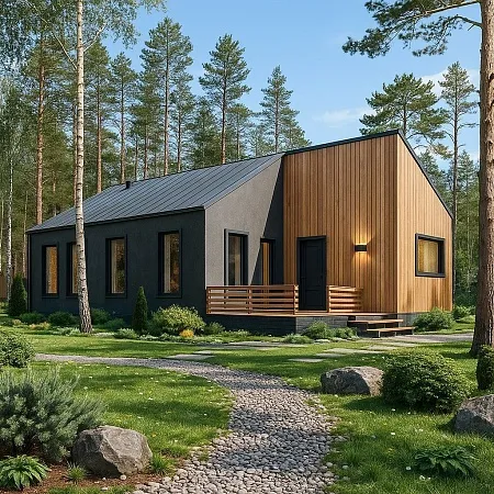 Проект каркасного дома "Барнхаус 114" с сауной