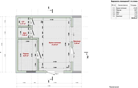 Проект каркасного дома-бани Барнхаус 42 м2