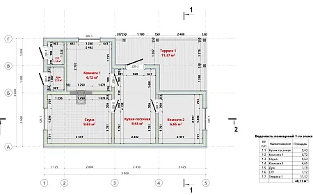 Проект каркасного дома-бани 54 м2