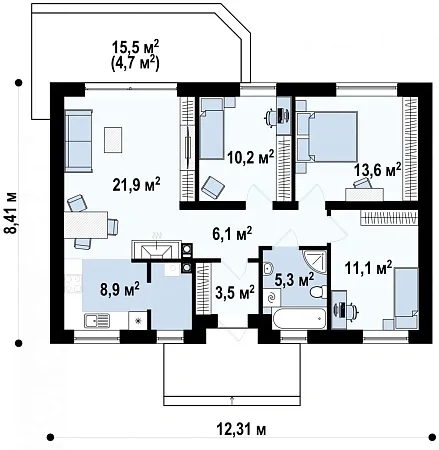 Проект дома 85м2 (8,4х12,3 м) из газобетона