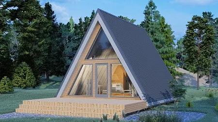 Готовый проект каркасного дома "А-фрейм 6х7.5", 66 м2