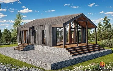 Готовый проект каркасного барнхаус 91 м2