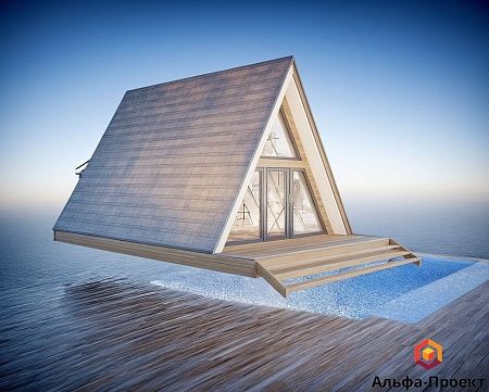 Проект каркасного дома "А-фрейм 6х8" + терраса, веранда