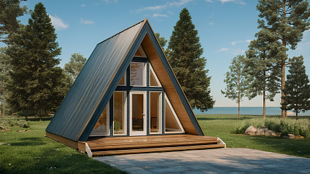 Готовый проект каркасного дома "А-фрейм 6х8", 54м2