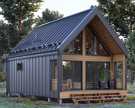 Проект каркасного "Барнхаус", 6х10 м, 83 м2 с лофтом и вторым светом