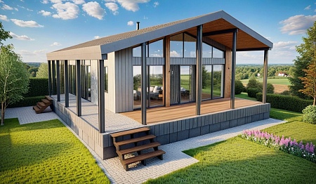 Проект каркасного дома с сауной "Барнхаус" 129 м2