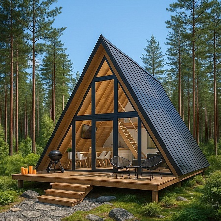 Готовый проект каркасного дома "А-фрейм 6х6", 44м2