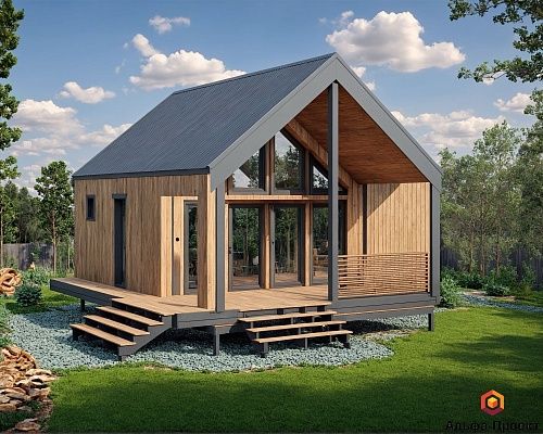 Проект каркасного дома-бани Барнхаус 68 м2