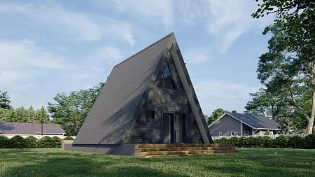 Проект каркасного дома Афрейм 7,5х7,4 + терраса, 114м2