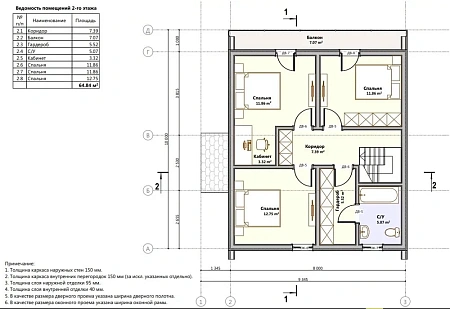Проект каркасного "Барнхаус", 8х10 м, 160 м2