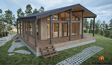 Проект каркасного дома с сауной "Барнхаус" 129 м2