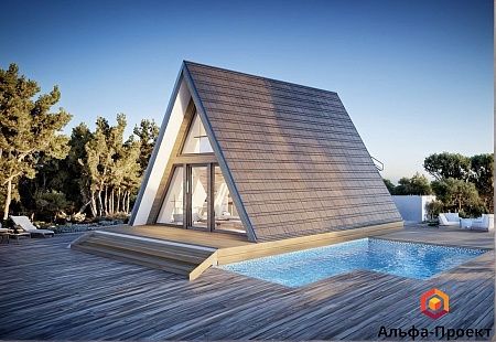 Проект каркасного дома "А-фрейм 6х8" + терраса, веранда