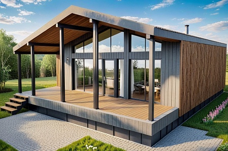 Проект каркасного дома с сауной "Барнхаус" 129 м2