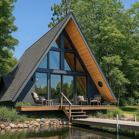 Готовый проект каркасного дома "А-фрейм 7,5х9"