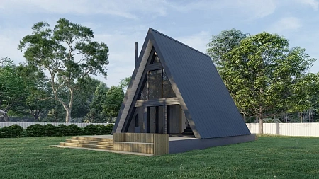 Проект каркасного дома Афрейм 7,5х7,4 + терраса, 114м2