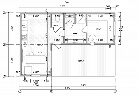 Проект каркасного дома-бани 54 м2