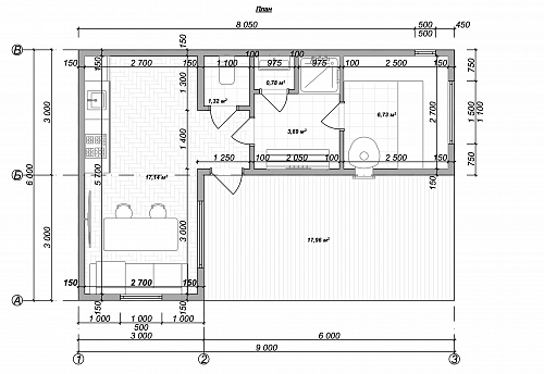 Проект каркасного дома-бани 54 м2