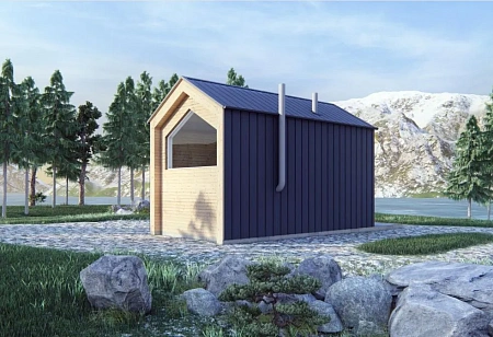 Проект каркасного "Барнхаус" с баней, 4.6х11.1 м