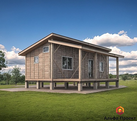 Проект каркасного дома 37м2 с лофтом