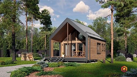 Проект каркасного дома-бани Барнхаус 68 м2