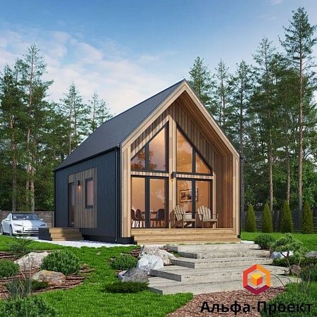 Проект каркасного дома "Барнхаус 68" с сауной