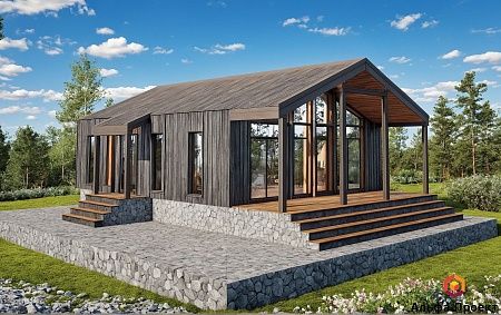 Готовый проект каркасного барнхаус 91 м2